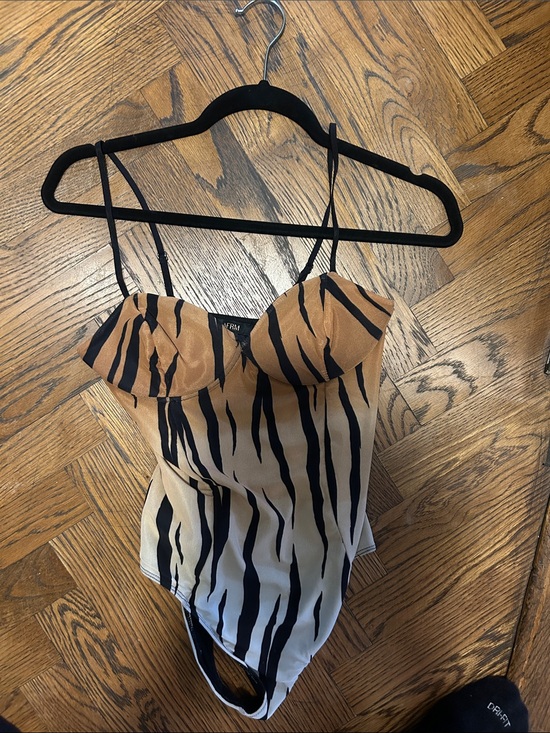 AFRM Tops - AFRM Tiger-Stripe Cami Bodysuit - Tan & Black
